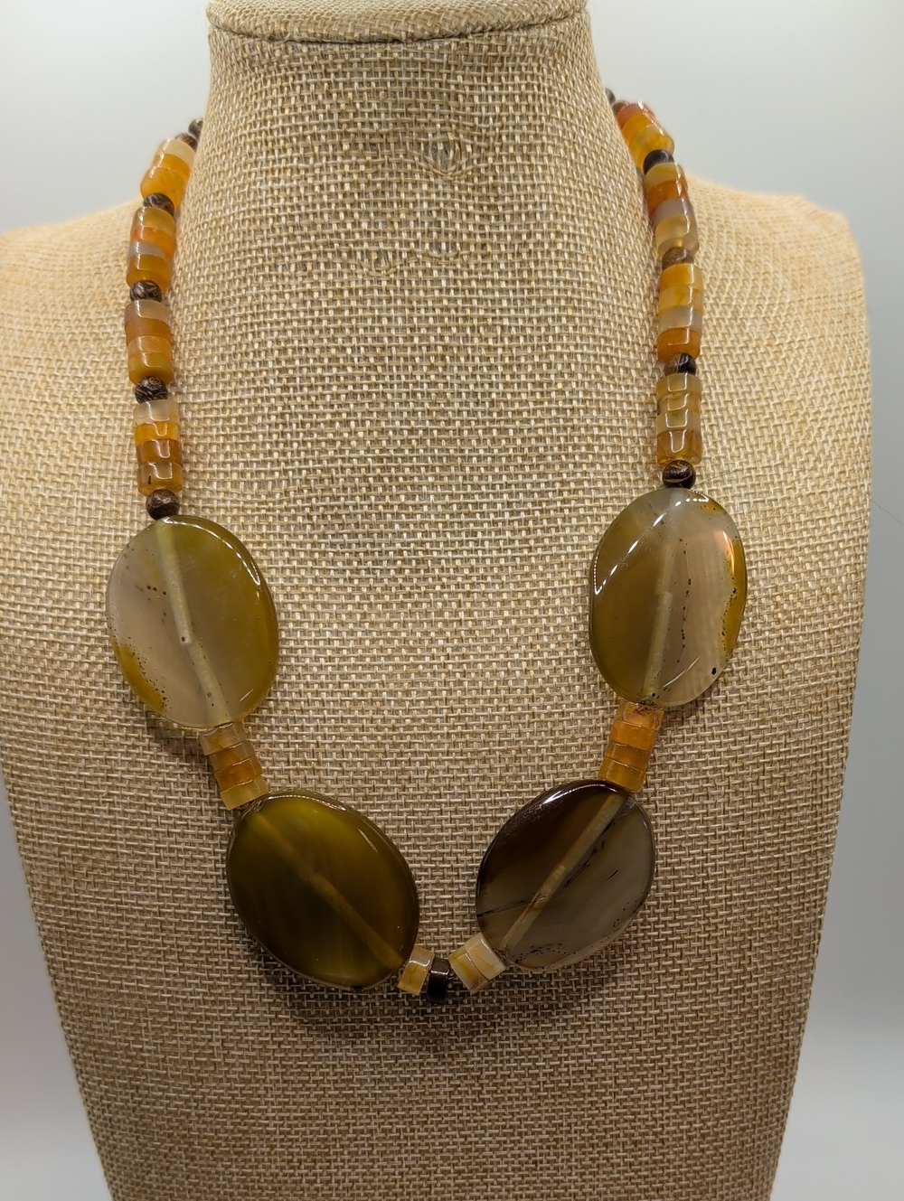 Handmade Olive Montana  Moss Agate & Amber Glass Bead Necklace - Women Jewelry